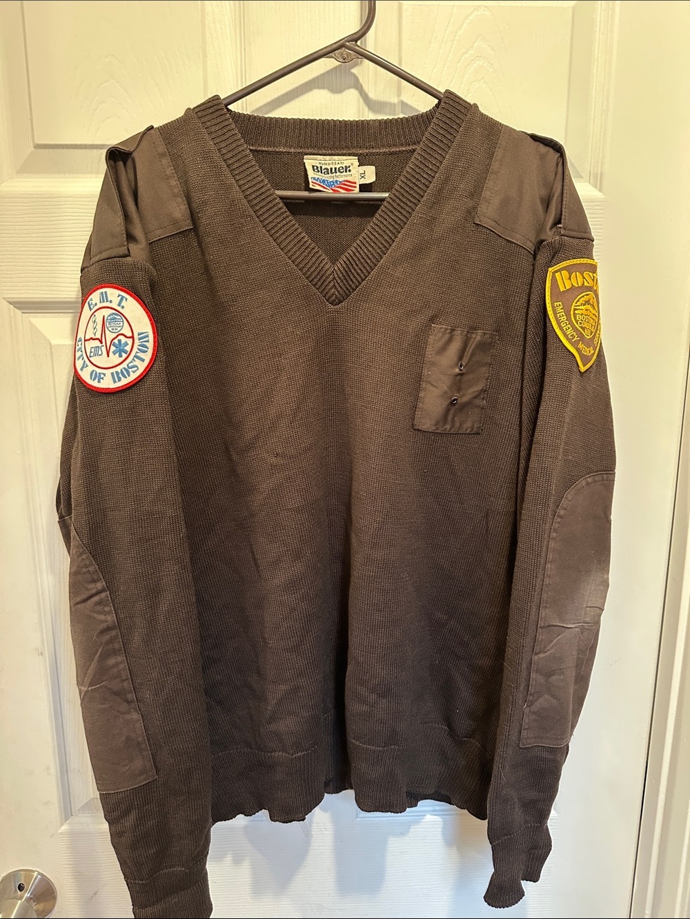 Blauer Men's Brown V-Neck Tactical Sweater with Epaulets